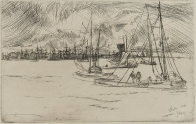 Amsterdam fra Tolhuis, 1863 (radering på papir) af James Abbott McNeill Whistler